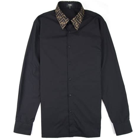 fendi men's solid sport shirt w ff collar|Fendi Men's FF.